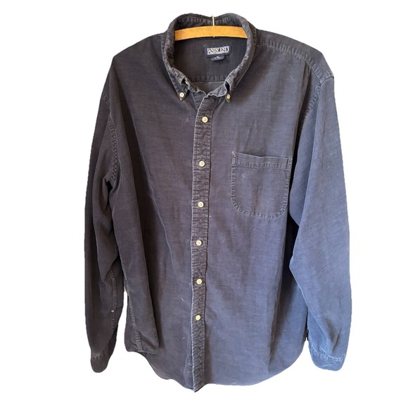 LANDS END Shirt Mens XL 100% ‎ Cotton Navy Vintage Corduroy Button Up Faded - Picture 1 of 10